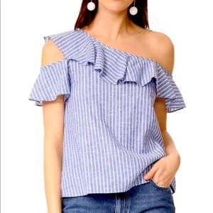 Madewell Asymetrical Off The Shoulder Striped Top